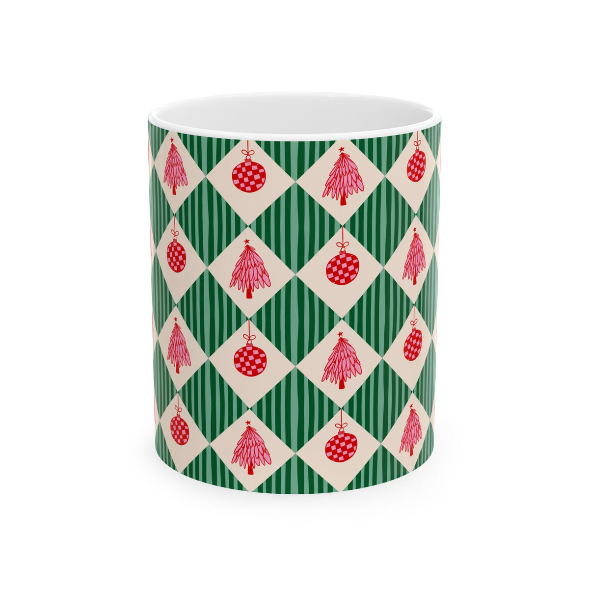 Pattern Christmas Mug Gift For Mom Vintage Harlequin Coffee Cup Present For Sister Retro Ceramic Holiday Drinkware