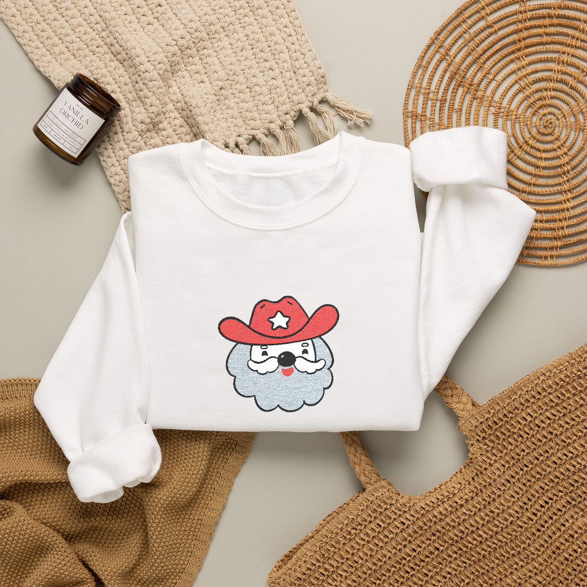 Embroidered Cowboy Santa Sweatshirt For Her Western Christmas Crewneck Gift For Mom Country Holiday Pullover Best Friend Winter Top For Wife