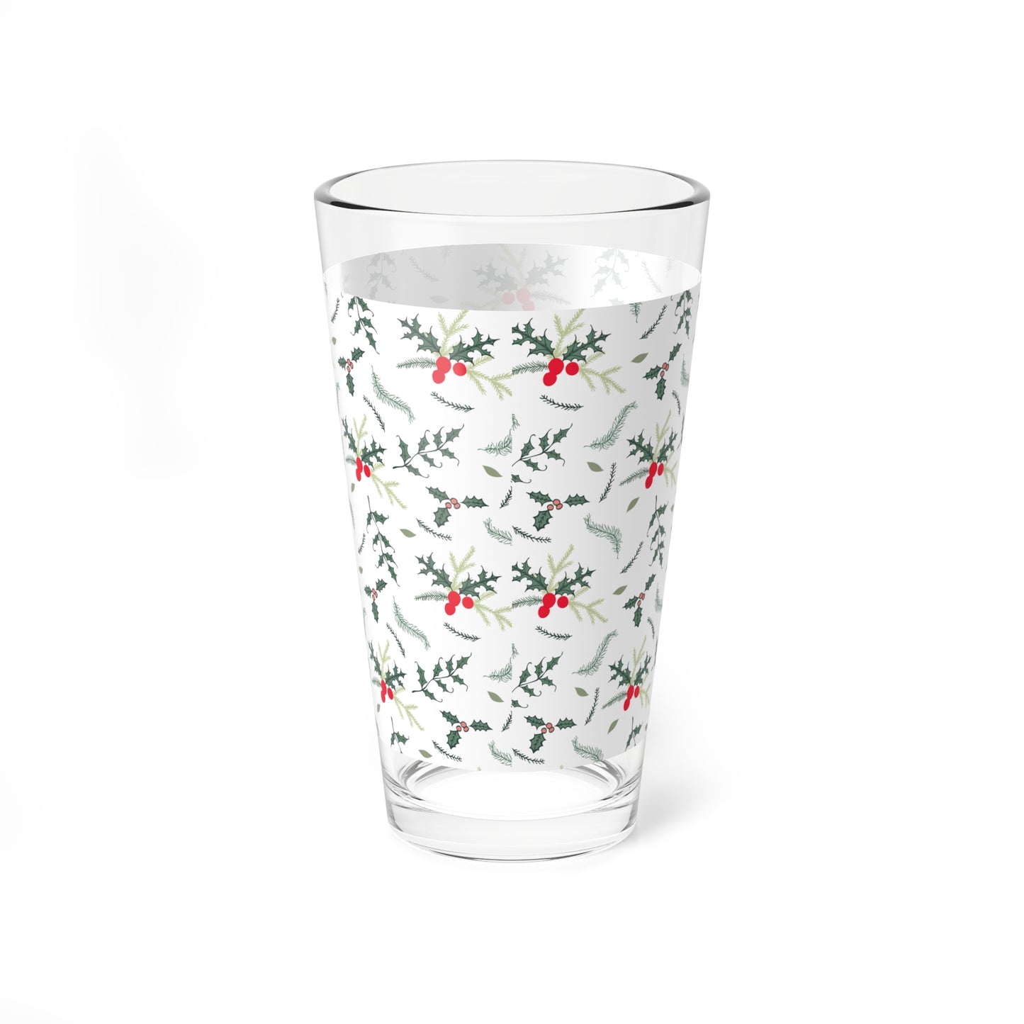 Holly Botanical Mixing Glass Gift For Couple Christmas Barware Present For Friends Evergreen Berry Pint Cup Festive Winter Host Accessory