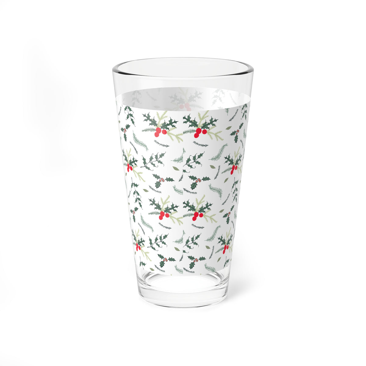 Holly Botanical Mixing Glass Gift For Couple Christmas Barware Present For Friends Evergreen Berry Pint Cup Festive Winter Host Accessory