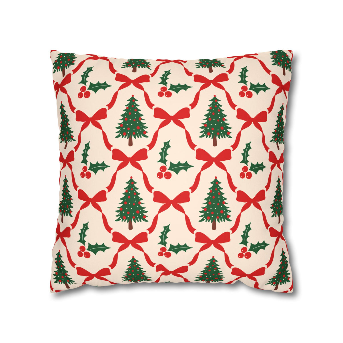 Christmas Tree Pillowcase Gift For Mom Holiday Cushion Cover Present For Sister Red Bow Faux Suede Winter Home Decor Cozy Sofa Accent Style