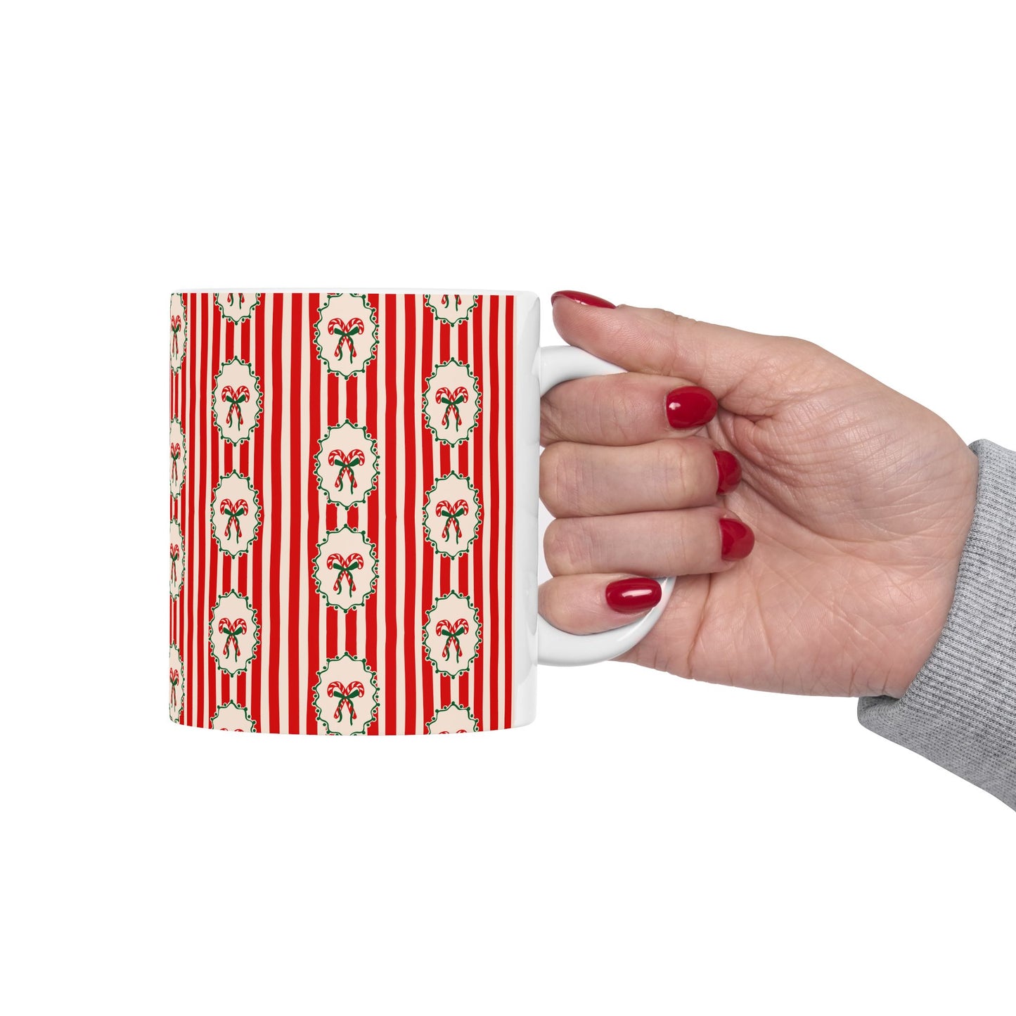 Pattern Christmas Mug Gift For Mom Candy Cane Coffee Cup Present For Sister Red Striped Ceramic Drinkware