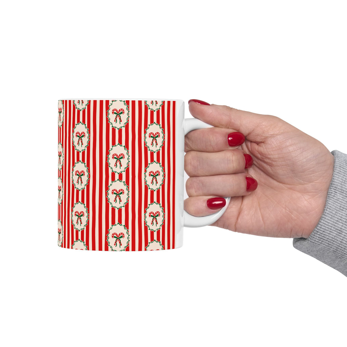 Pattern Christmas Mug Gift For Mom Candy Cane Coffee Cup Present For Sister Red Striped Ceramic Drinkware