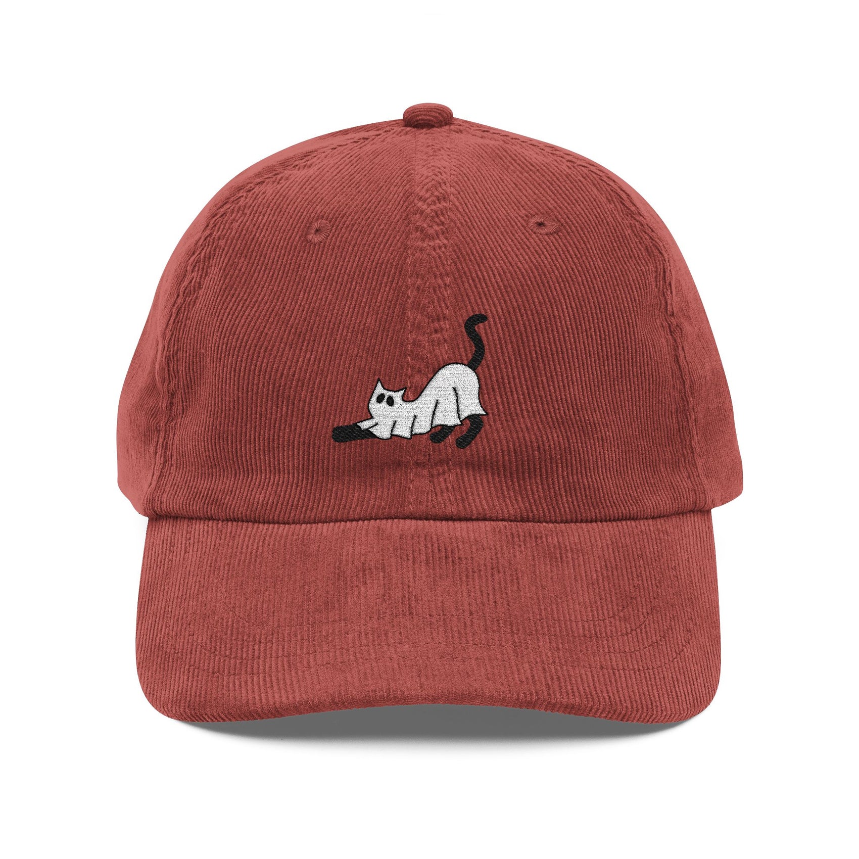Ghost Cat Embroidered Corduroy Hat Cute Spooky Season Cap Gift For Cat Lovers Halloween Outfit Vintage Aesthetic Casual Wear