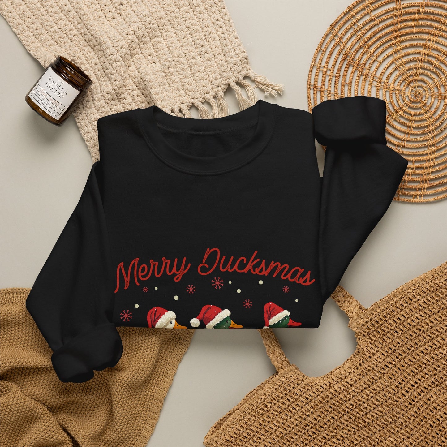 Embroidered Christmas Sweatshirt Gift For Girlfriend Merry Ducksmas Crewneck Holiday Present Pun Winter Slouchy Pullover Animal Graphic Top