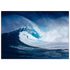 Unframed poster showing a surfer inside a giant curling blue wave with white spray