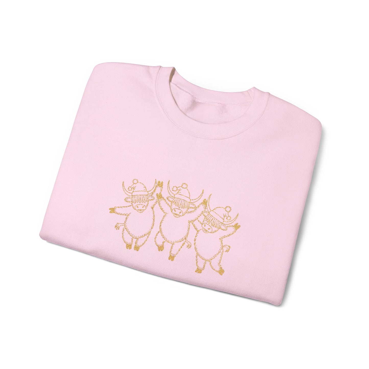 Dancing Highland Cow Sweatshirt Gift For Grandma Christmas Crewneck Winter Present For Sister Gold Western Pullover Cozy Holiday Outfit Top