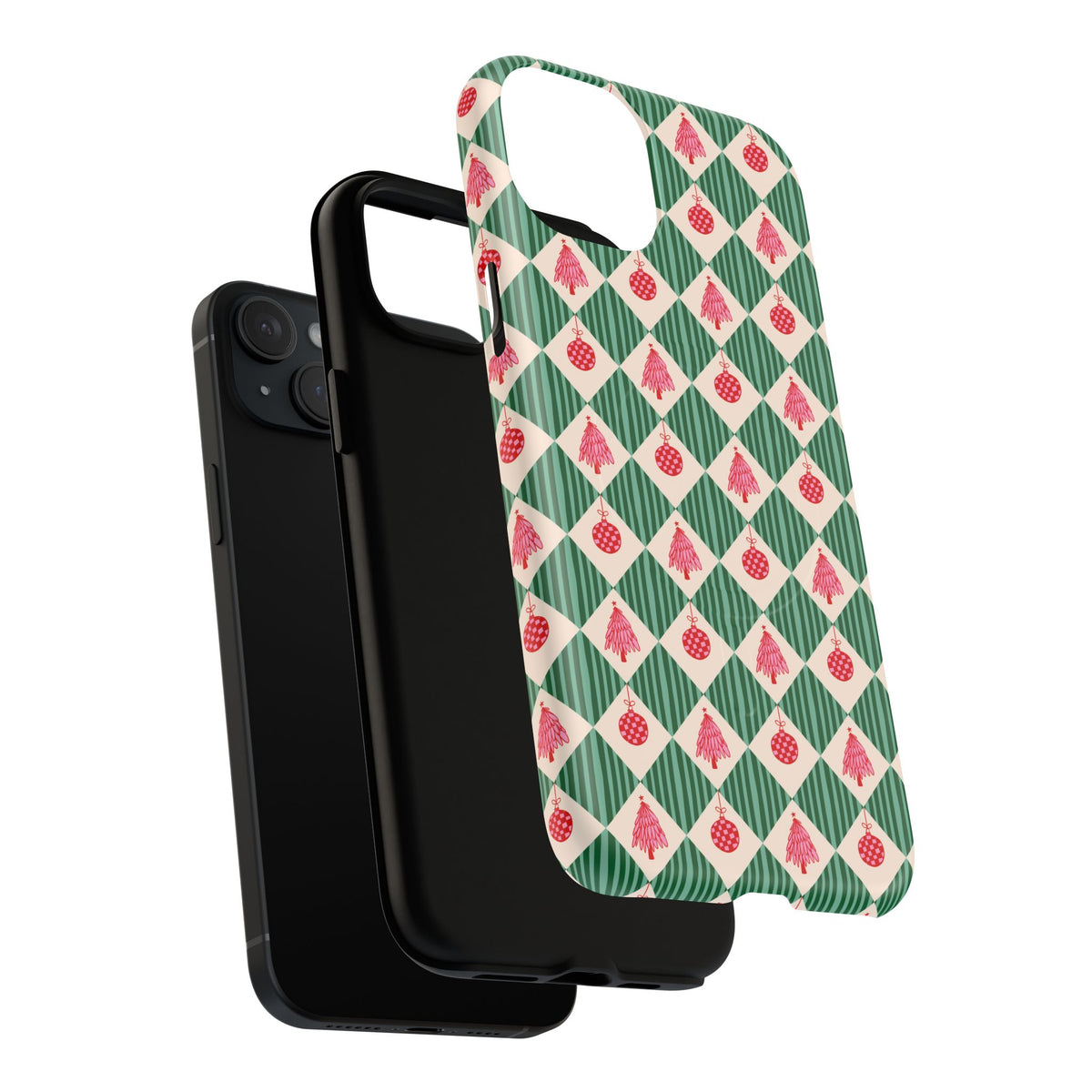 Christmas Ornament Phone Case Gift For Sister Magnetic iPhone Cover Holiday Harlequin Pattern Tough Protective Winter Accessory Style Charm