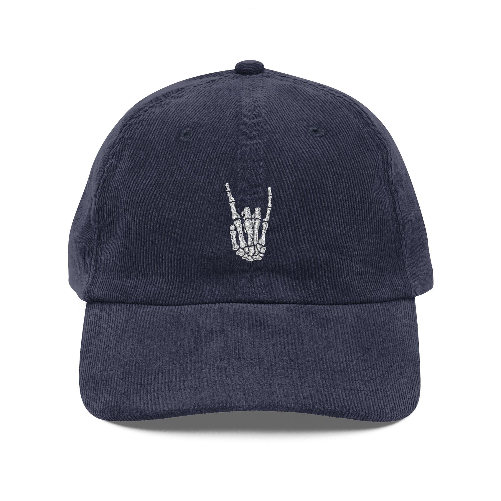 Skeleton Hand Embroidered Corduroy Hat Biker Rocker Punk Goth Gift Vintage Style Cap Motorcycle Outfit Hat Alternative Fashion