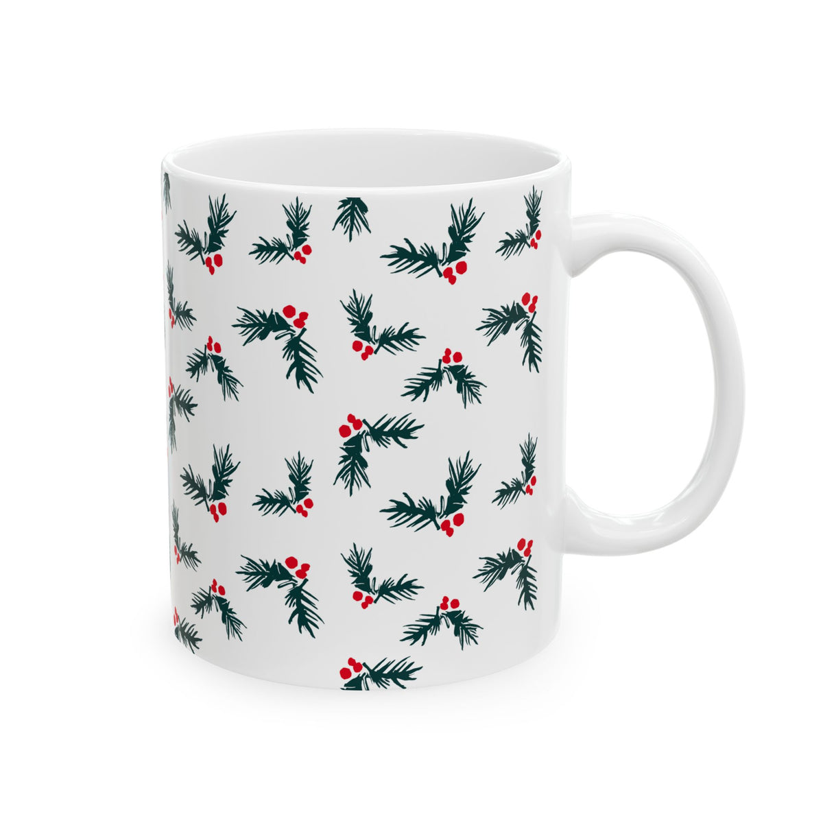 Pattern Christmas Mug Gift For Mom Evergreen Coffee Cup Present For Sister Holly Berry Ceramic Drinkware