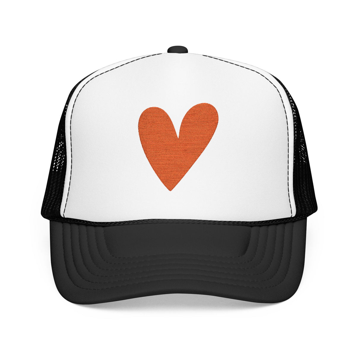 Orange Heart Trucker Hat Embroidered Foam Cap Mesh Snapback Summer Streetwear Gift For Best Friend Bold Minimal Fashion Accessory Look