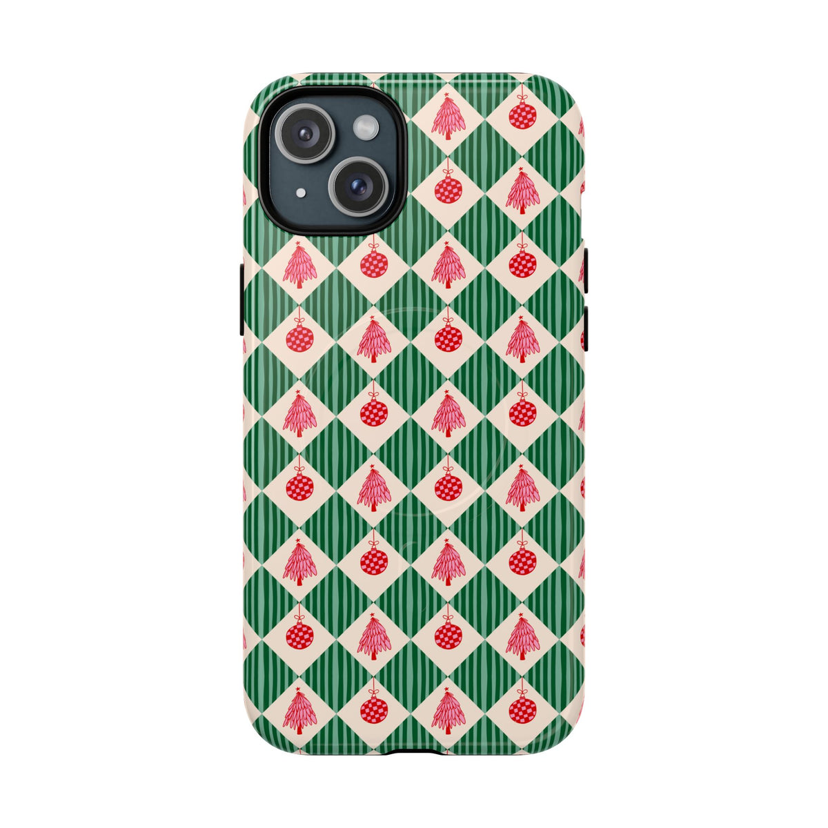 Christmas Ornament Phone Case Gift For Sister Magnetic iPhone Cover Holiday Harlequin Pattern Tough Protective Winter Accessory Style Charm