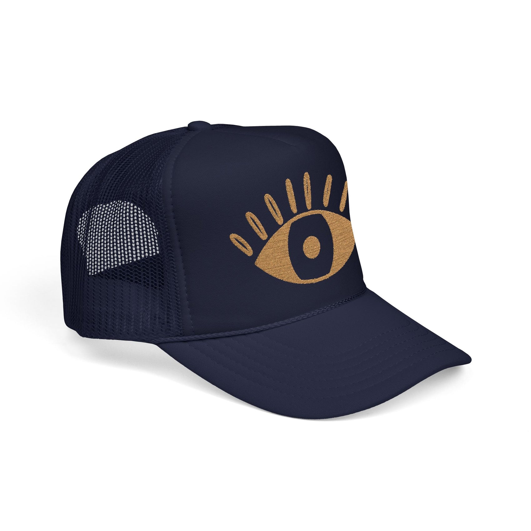Evil Eye Trucker Hat Embroidered Mystic Cap Mesh Snapback Gift For Sister Girlfriend Mom Boho Festival Accessory Golden Symbol Style Charm