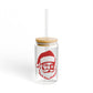 Santa Face Glass Cup Gift For Best Friend Christmas Iced Coffee Tumbler Present For Sister Bamboo Lid Drinkware Cute Winter Daily Style