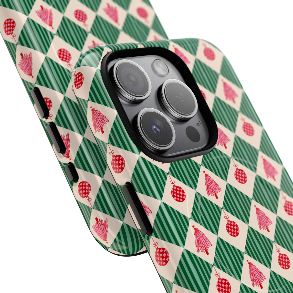 Christmas Ornament Phone Case Gift For Sister Magnetic iPhone Cover Holiday Harlequin Pattern Tough Protective Winter Accessory Style Charm