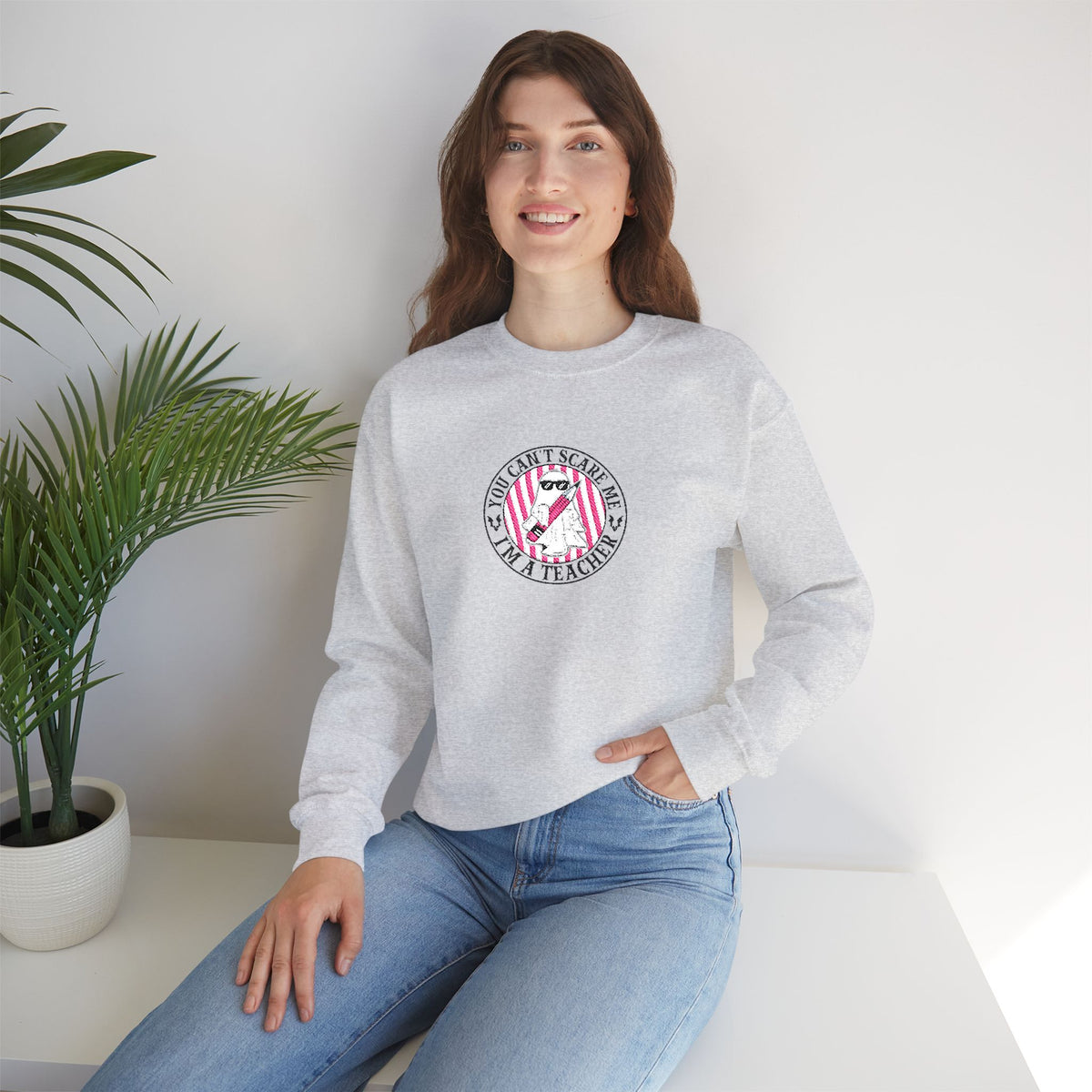 Ghost Sweater Teacher Crewneck Sweatshirt Teachers Funny Gift Back to School Top Long Sleeve Spooky Teacher Jumper Ghost Teacher Tshirt Tee