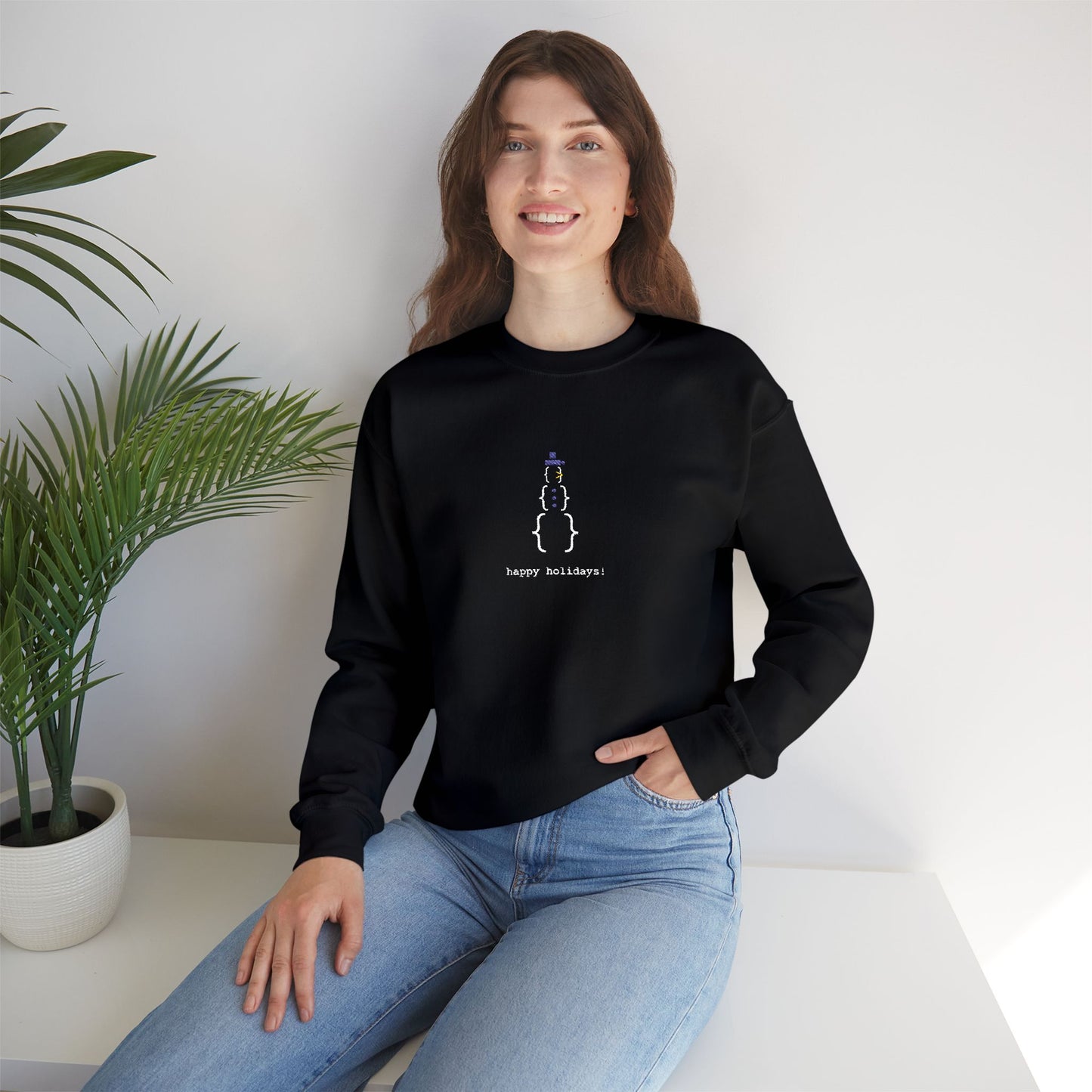 Minimal Black Holiday Sweatshirt Tech Party Outfit For Office Party Embroidered Snowman Crewneck Winter Streetwear Gift for Him Sweater