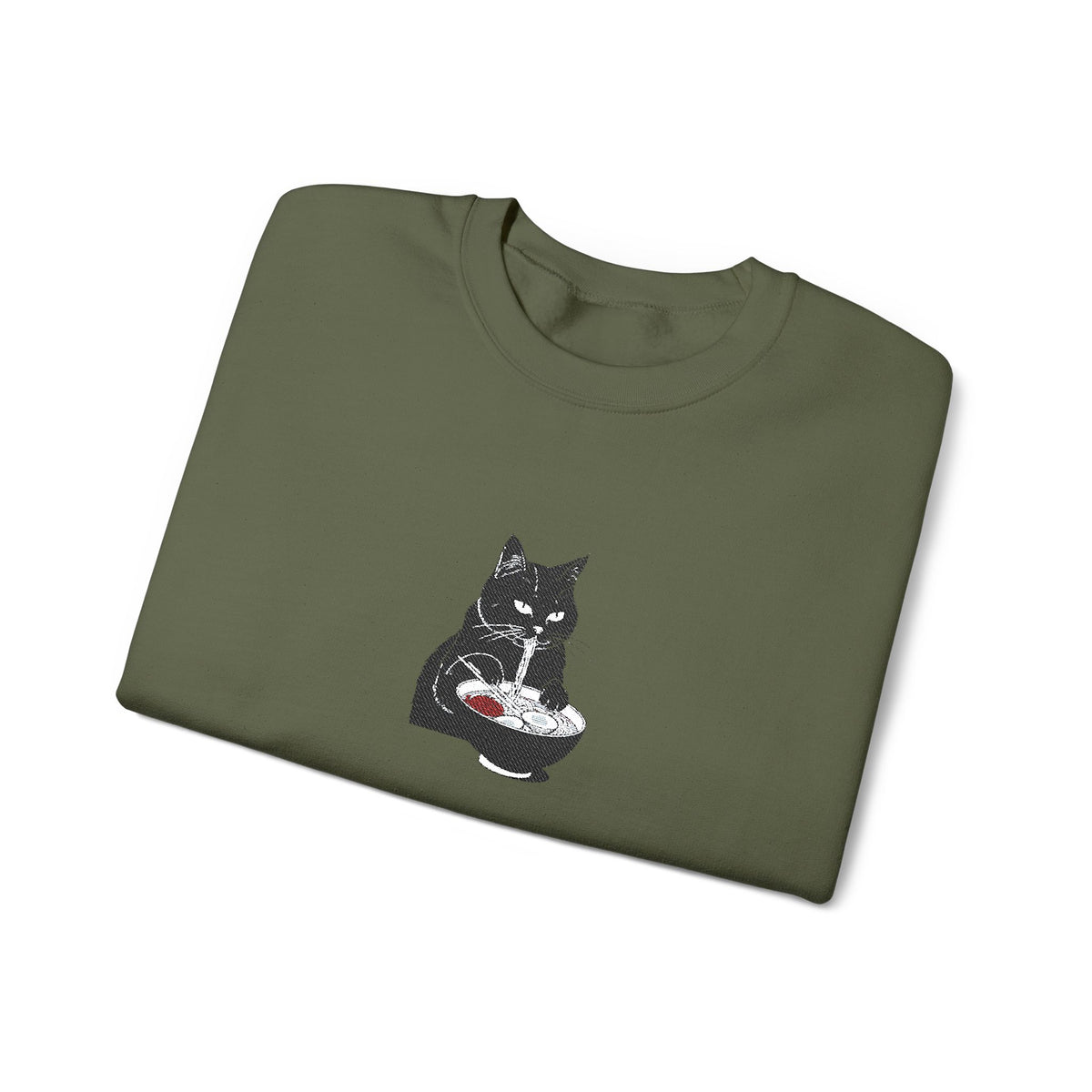 Christmas Ramen Cat Sweatshirt Gift For Mom Cute Kitty Graphic Crewneck Foodie Sweater For Sister Noodle Lover Pullover Cozy Japan Style Top