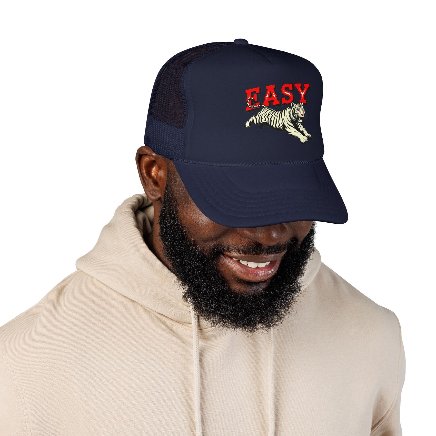 Easy Tiger Trucker Hat For Men White Animal Cap Gift For  Mom Tiger Lover Retro Sport Hat Casual Summer Outfit Cap for Sister