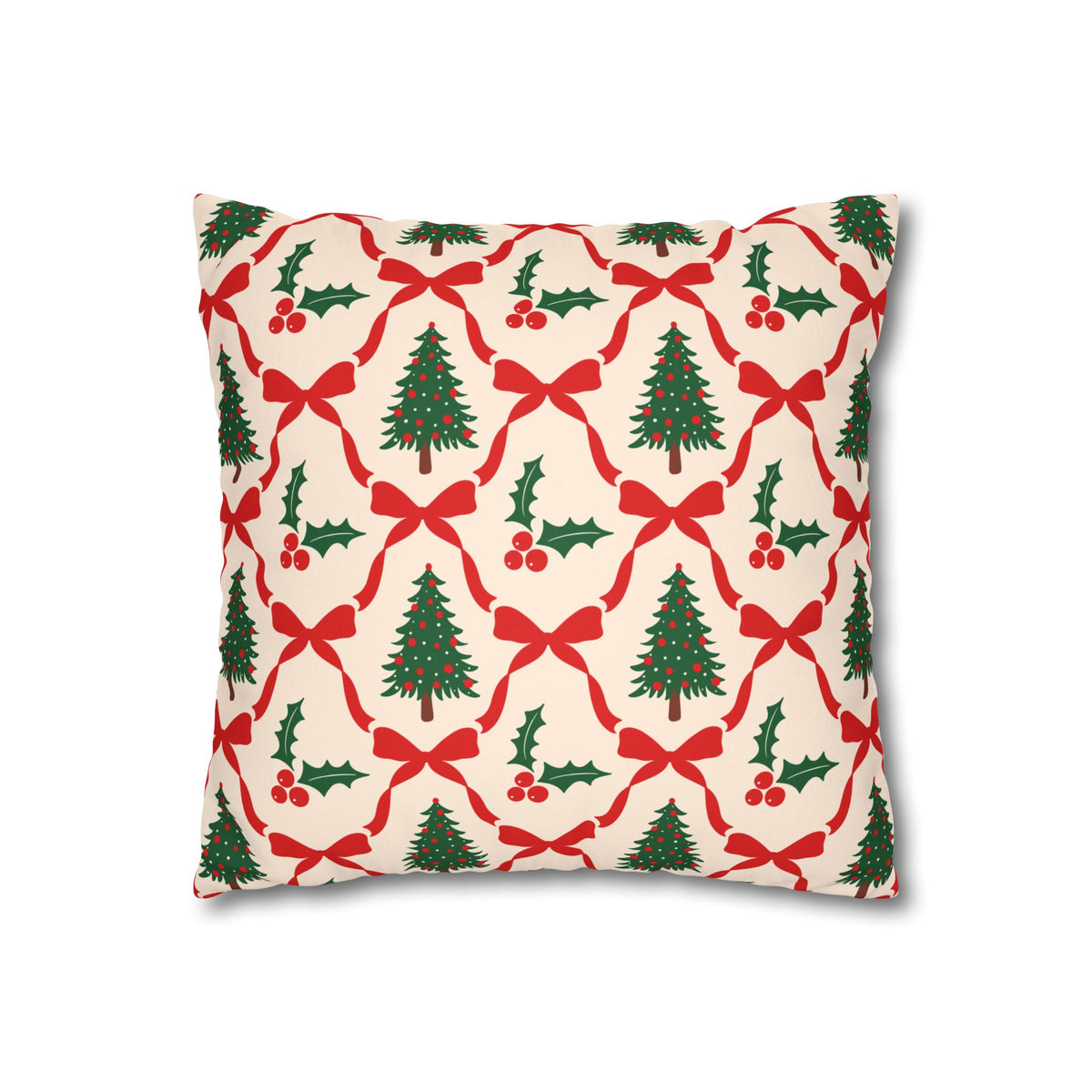 Christmas Tree Pillowcase Gift For Mom Holiday Cushion Cover Present For Sister Red Bow Faux Suede Winter Home Decor Cozy Sofa Accent Style