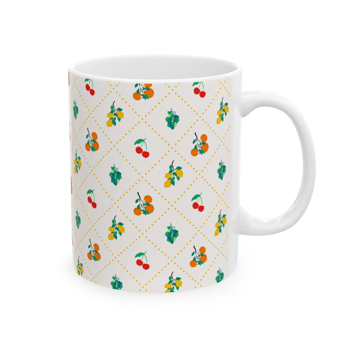 Bright Fruit Ceramic Mug Cherry Orange Leaf Kitchen Coffee Tea Cup Dishwasher Microwave Safe Summer Morning Breakfast Gift Fun Retro