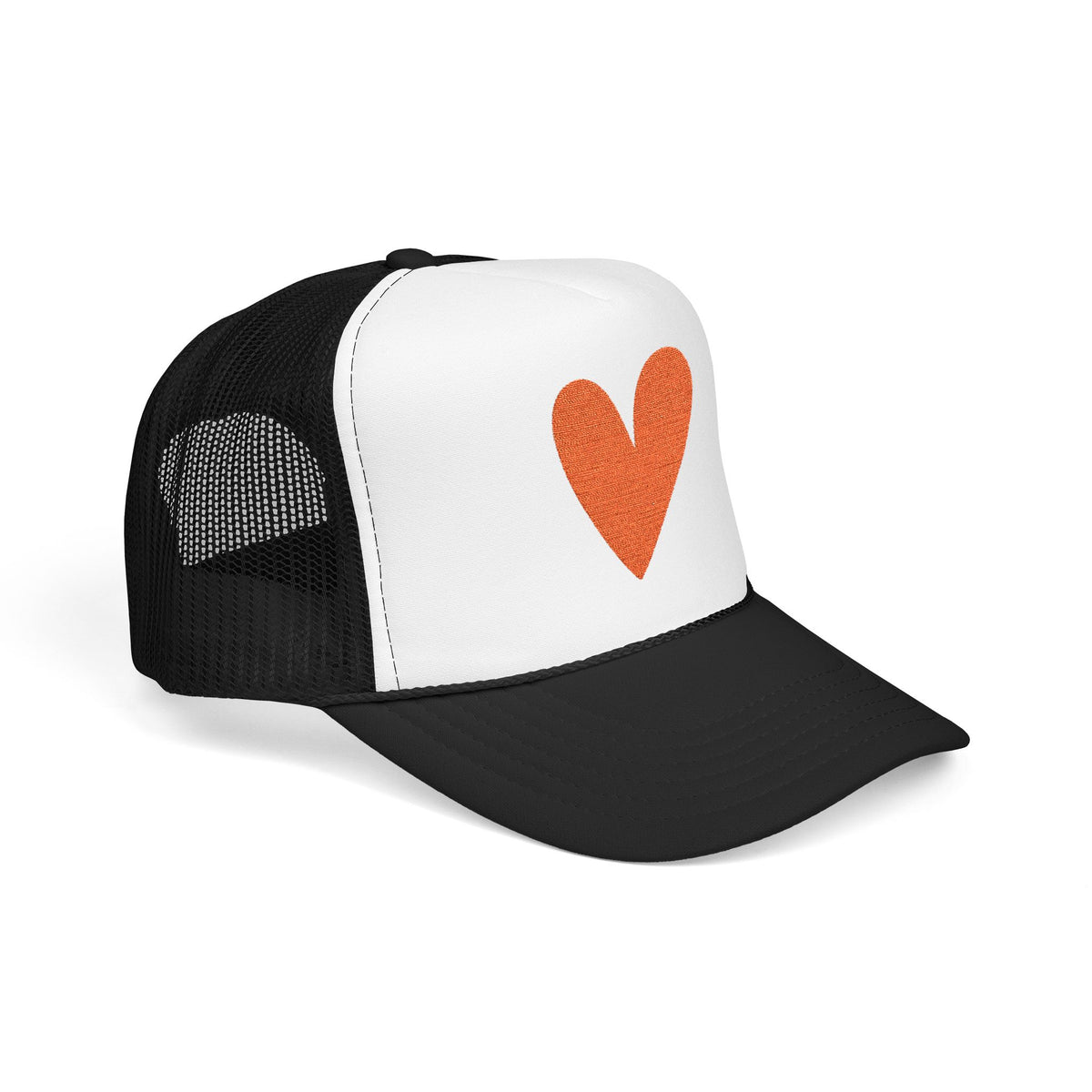 Orange Heart Trucker Hat Embroidered Foam Cap Mesh Snapback Summer Streetwear Gift For Best Friend Bold Minimal Fashion Accessory Look