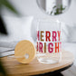 Merry Bright Glass Cup Gift For Cousin Christmas Sipper Present For Teacher Bamboo Lid Tumbler Cute Winter Drinkware Festive Daily Style