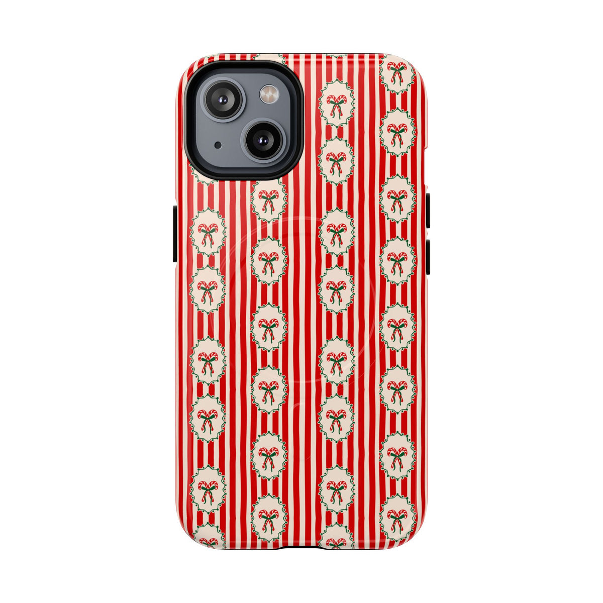 Christmas Candy Cane Phone Case For Sister Magnetic iPhone Cover Holiday Stripe Wreath Design Tough Protective Accessory For Niece Gift