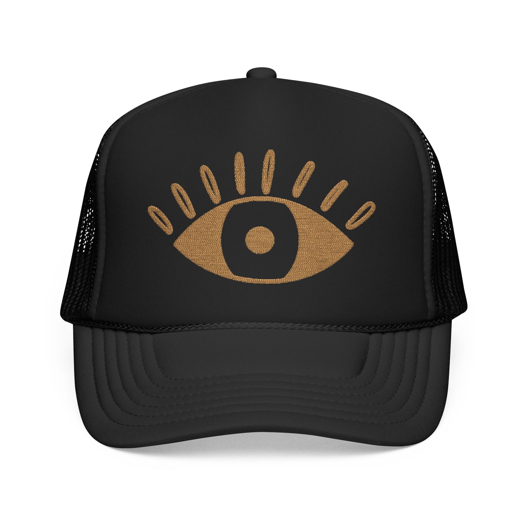 Evil Eye Trucker Hat Embroidered Mystic Cap Mesh Snapback Gift For Sister Girlfriend Mom Boho Festival Accessory Golden Symbol Style Charm