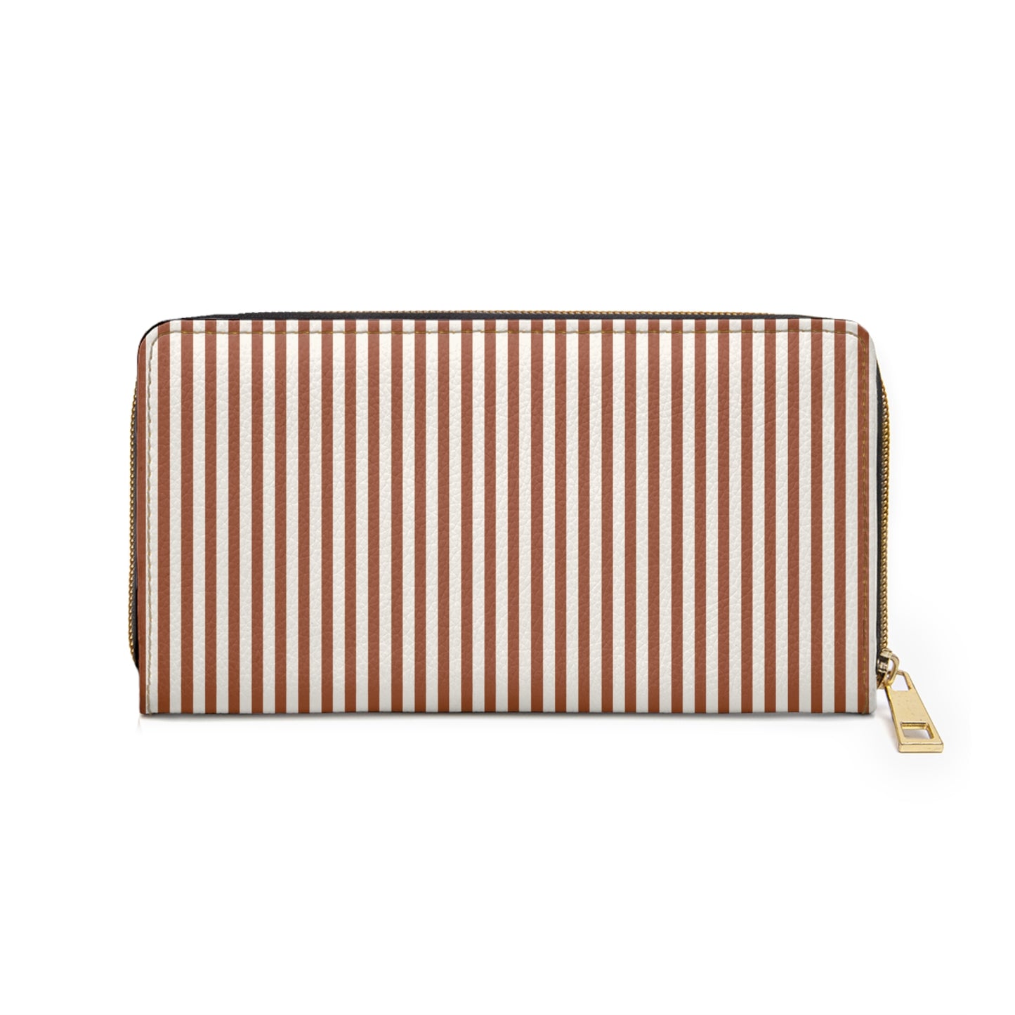 Brown Stripe Purse Girlfriend Gift Neutral Zip Around Clutch Minimalist Faux Leather Purse Modern Card Organizer Chic Everyday Gift Women