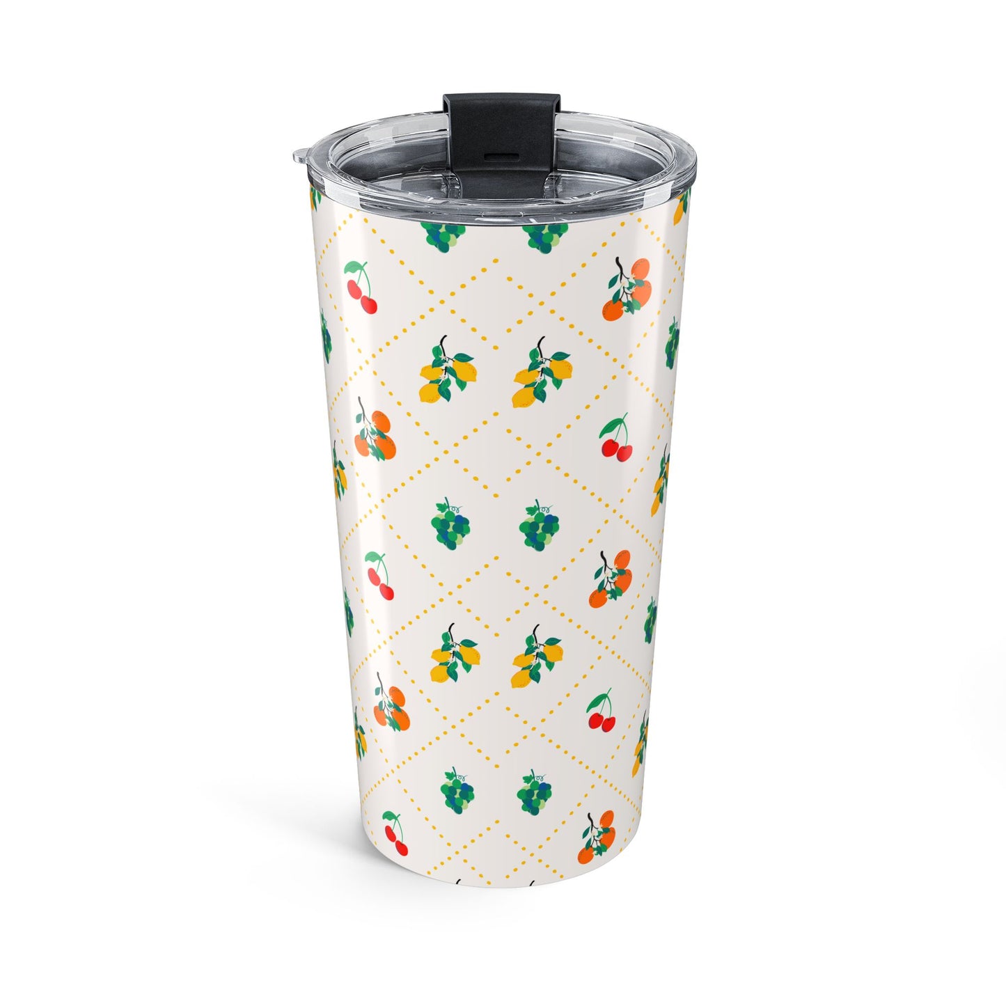 Fruit Pattern Tumbler Italian Summer Travel Mug Cherry Lover Gift Mediterranean Cup Sicilian Vibes Coffee Mug Coastal Picnic Drinkware Gift