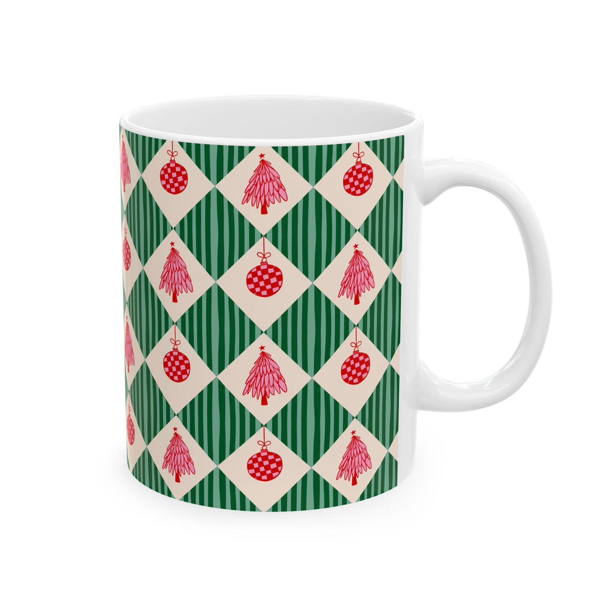 Pattern Christmas Mug Gift For Mom Vintage Harlequin Coffee Cup Present For Sister Retro Ceramic Holiday Drinkware