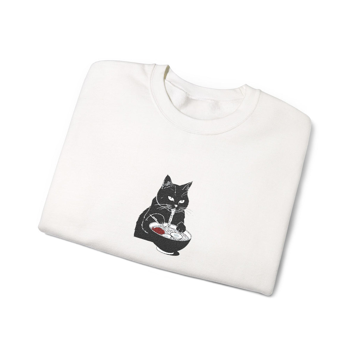 Christmas Ramen Cat Sweatshirt Gift For Mom Cute Kitty Graphic Crewneck Foodie Sweater For Sister Noodle Lover Pullover Cozy Japan Style Top