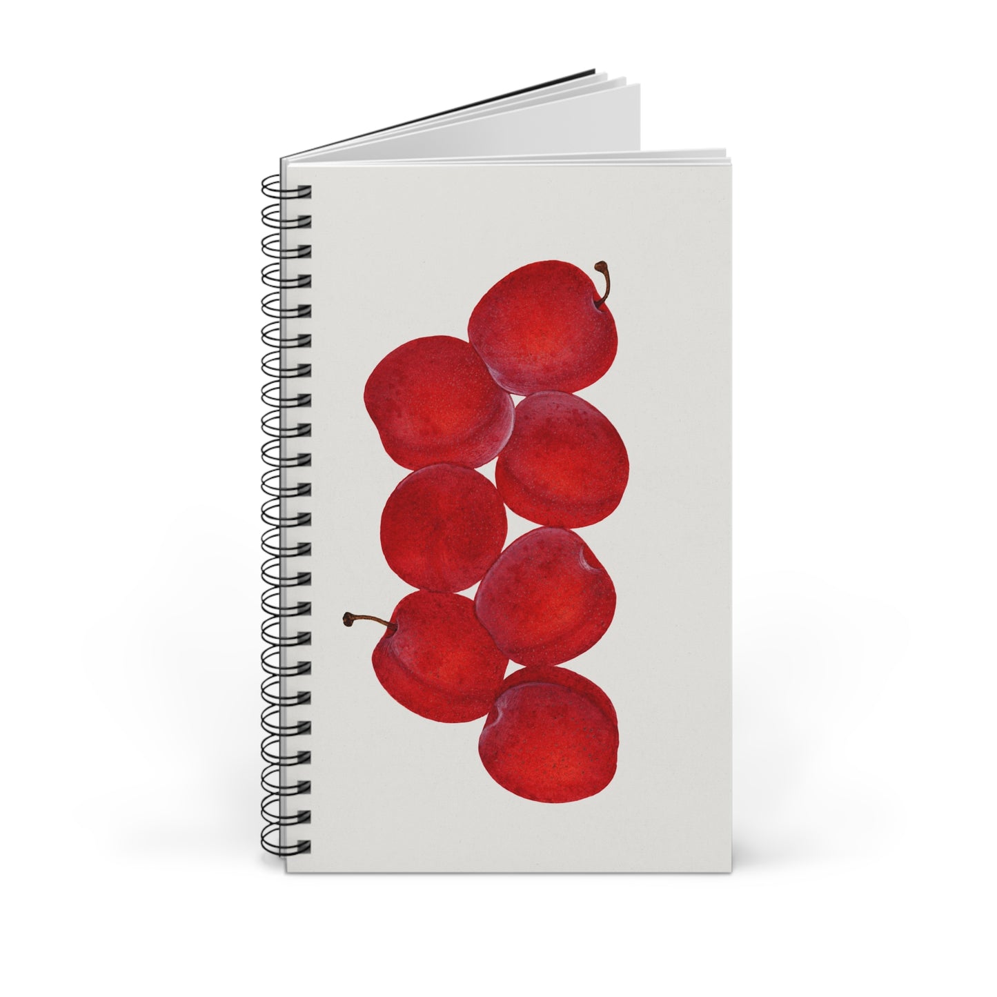 Red Plum Journal Watercolor Fruit Lined Notebook Minimalist Kitchen Stationery Spiral Writing Book Foodie Gift For Gardener Summer Notes