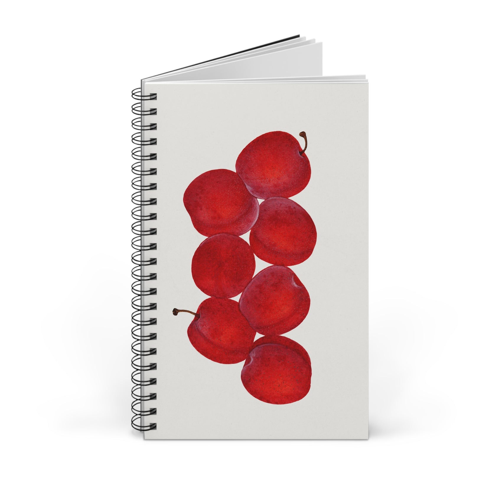 Red Plum Journal Watercolor Fruit Lined Notebook Minimalist Kitchen Stationery Spiral Writing Book Foodie Gift For Gardener Summer Notes