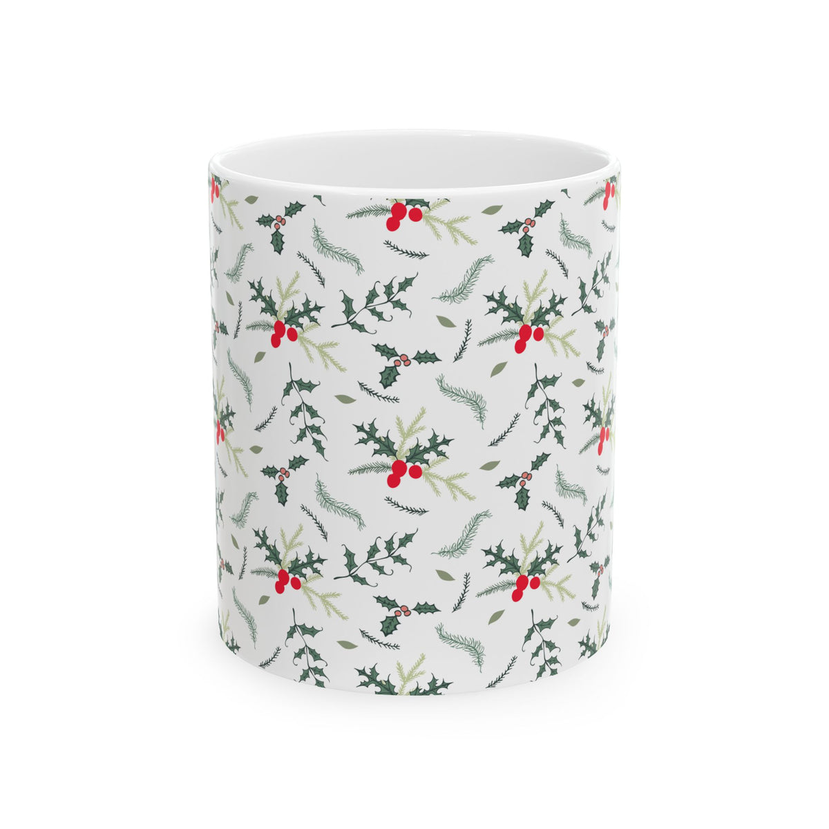 Pattern Christmas Mug Gift For Mom Holly Berry Coffee Cup Present For Sister Winter Drinkware Botanical Ceramic