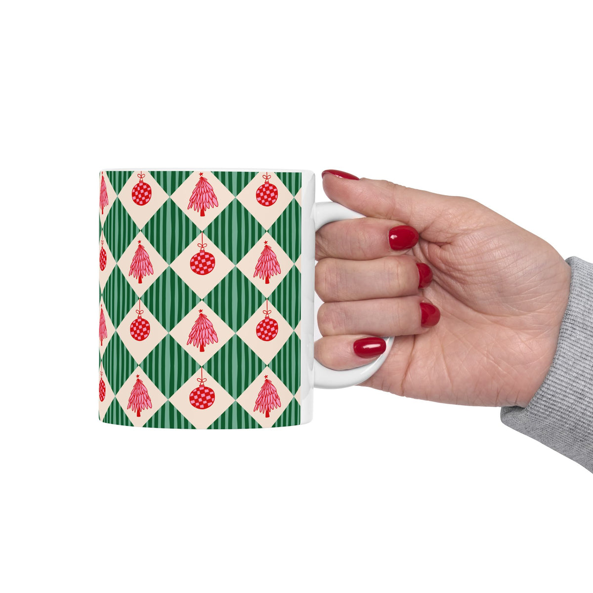 Pattern Christmas Mug Gift For Mom Vintage Harlequin Coffee Cup Present For Sister Retro Ceramic Holiday Drinkware