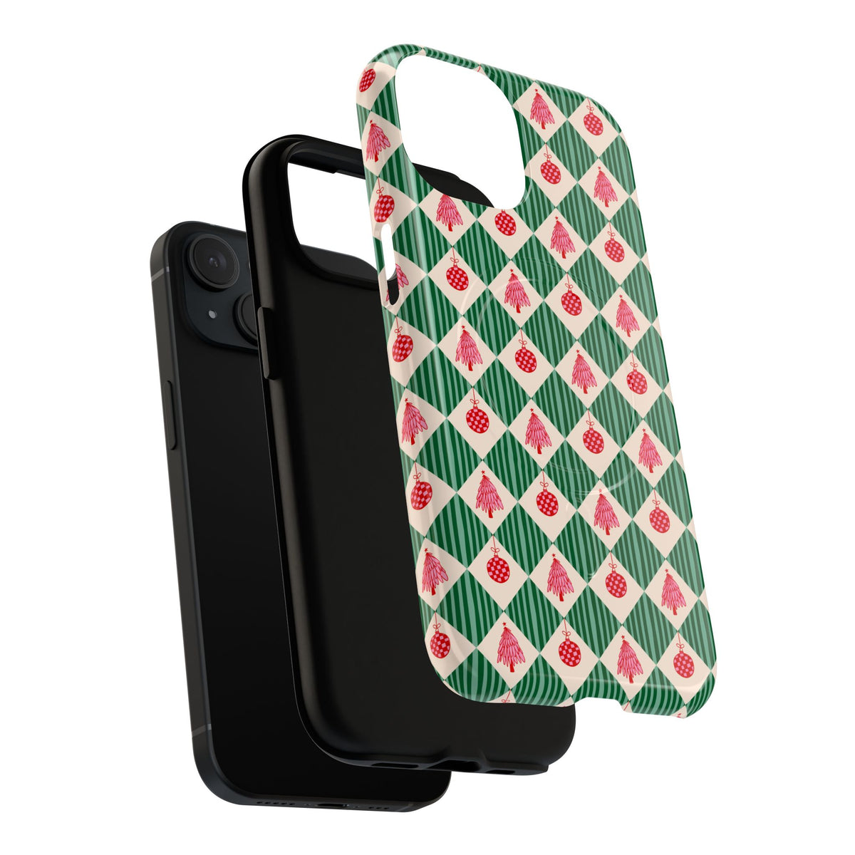 Christmas Ornament Phone Case Gift For Sister Magnetic iPhone Cover Holiday Harlequin Pattern Tough Protective Winter Accessory Style Charm