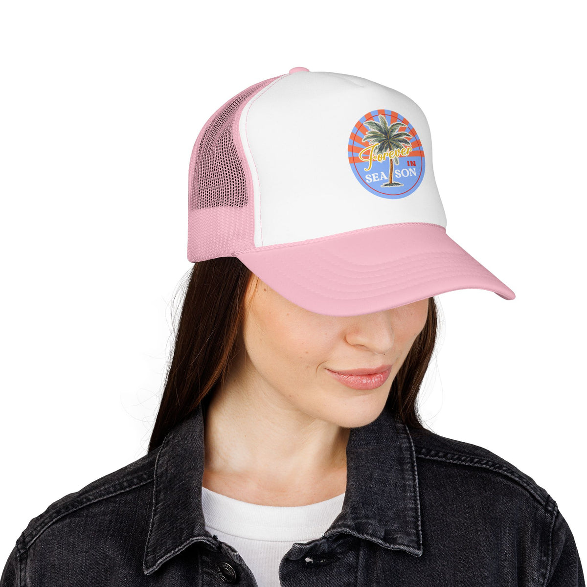 Palm Beach Trucker Hat For Girlfriend Retro Tropical Cap Coastal Vacation Headwear Mesh Snapback For Mom Island Escape Fashion Gift Style