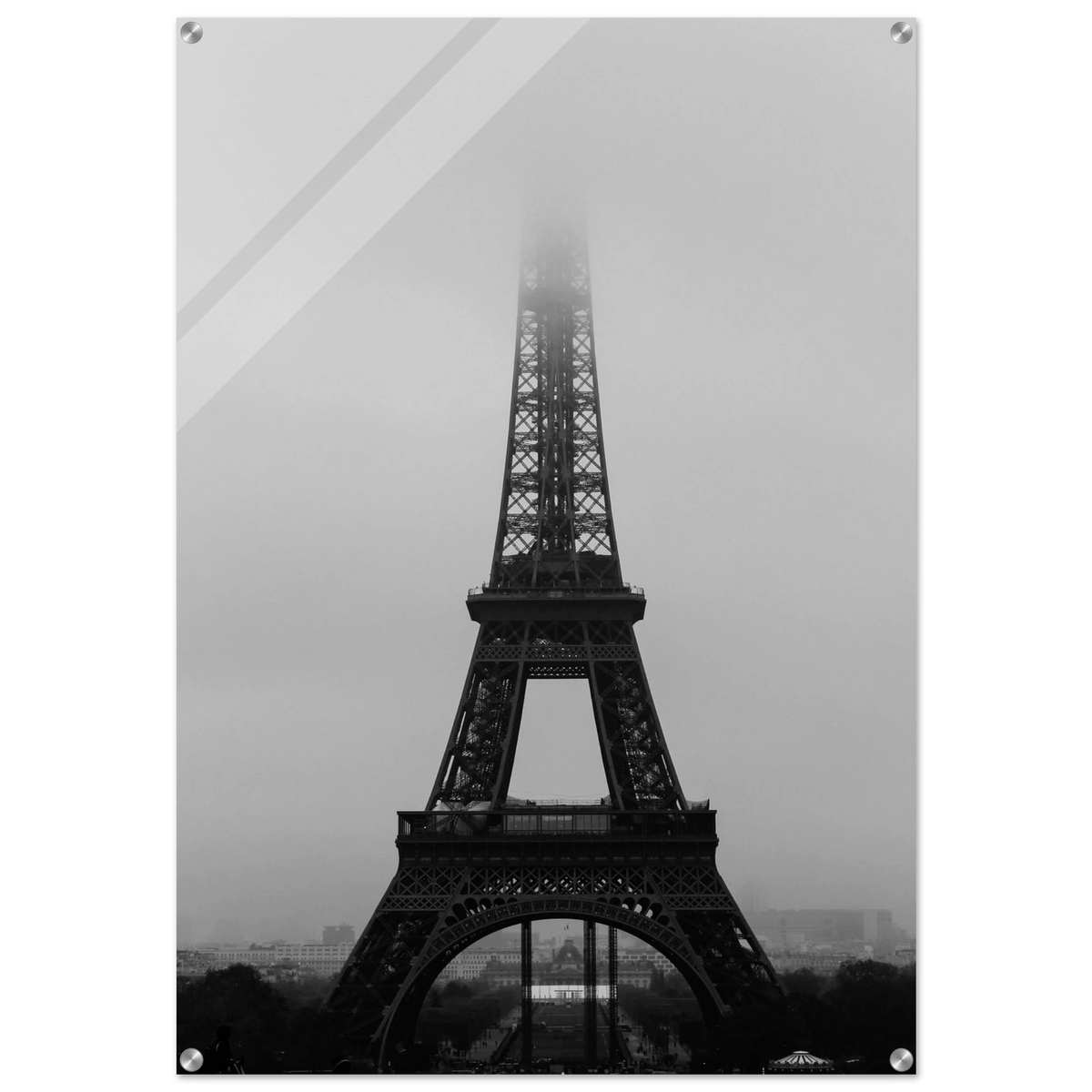 Eiffel Tower in Mist - Black & White Architectural Acrylic Print, Choose Your Size