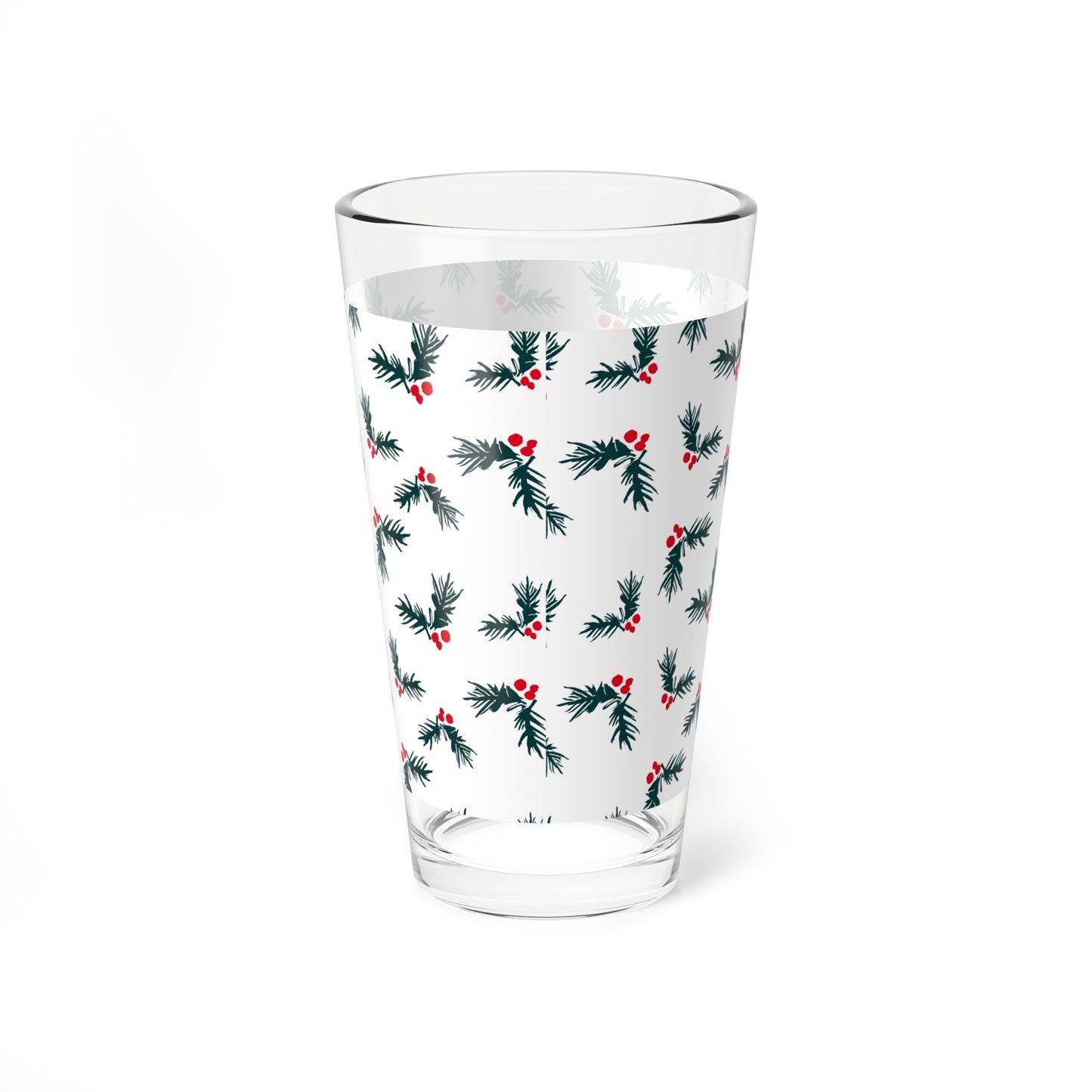 Holly Sprig Pint Glass Brother Gift Sister Present Holiday Barware Seasonal Mixer Cup Winter Table Accent Decor Charm Drinkware Entertaining
