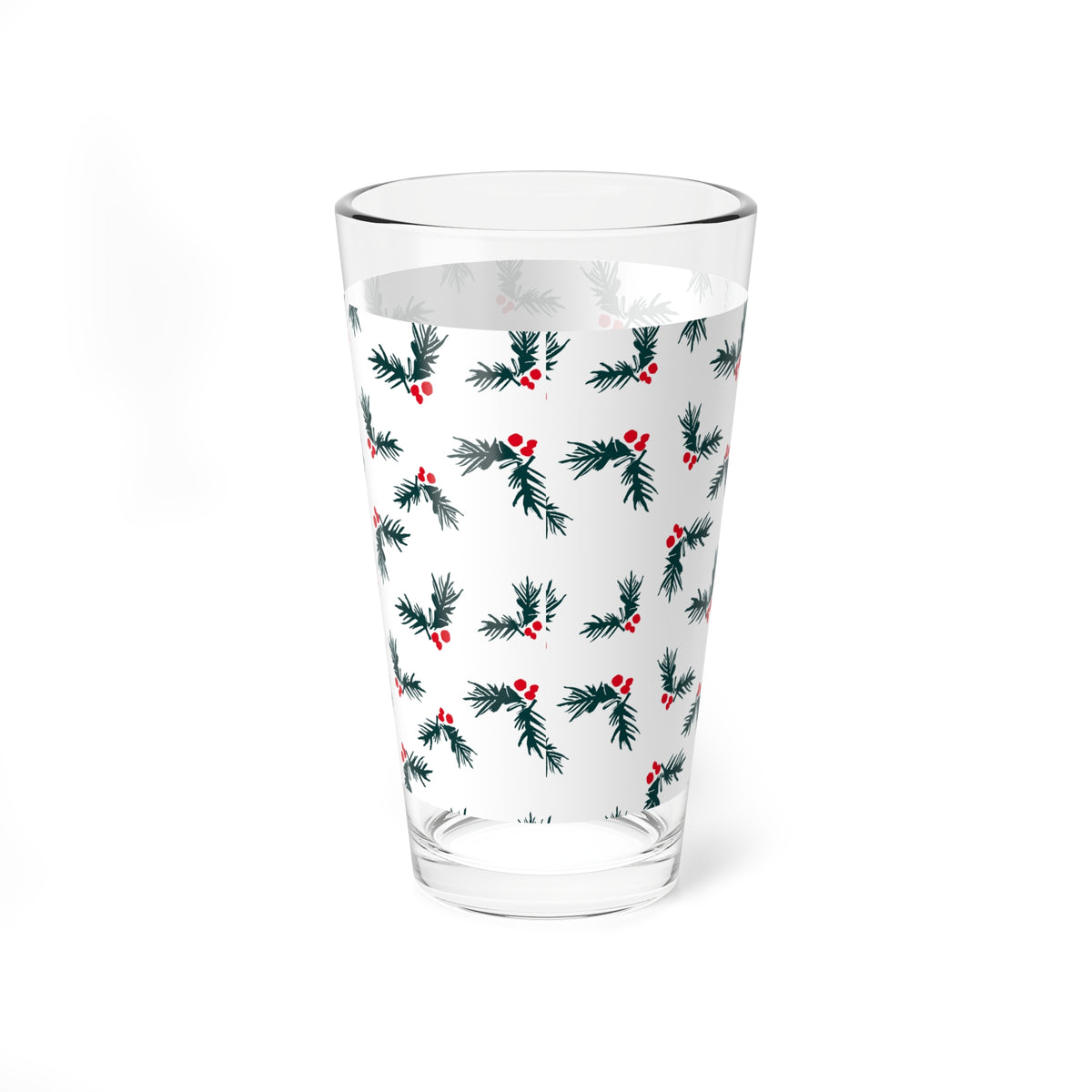 Holly Sprig Pint Glass Brother Gift Sister Present Holiday Barware Seasonal Mixer Cup Winter Table Accent Decor Charm Drinkware Entertaining