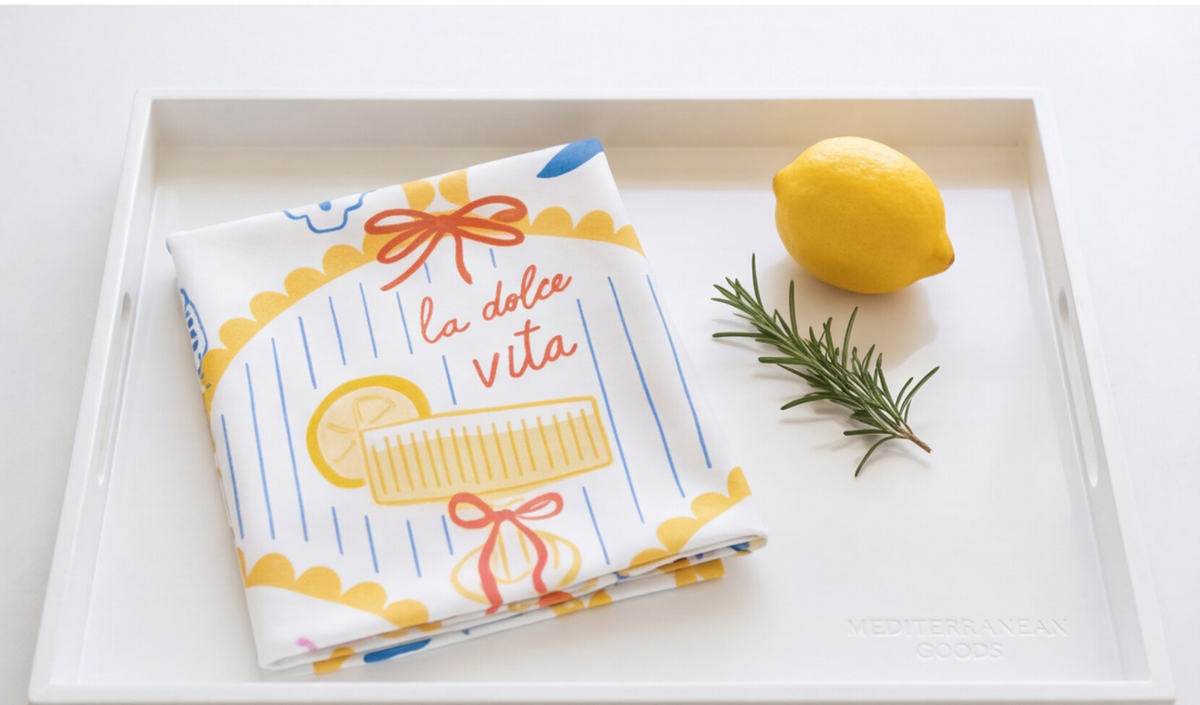 Italy Tea Towel For Italian Lovers, Food Kitchen Towel For Italian Kitchen Decor, La Dolce Vita Dish Towel, Cotton Poly Drying Towel Yellow