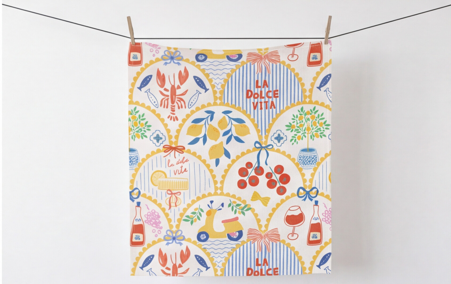 Italy Tea Towel For Italian Lovers, Food Kitchen Towel For Italian Kitchen Decor, La Dolce Vita Dish Towel, Cotton Poly Drying Towel Yellow