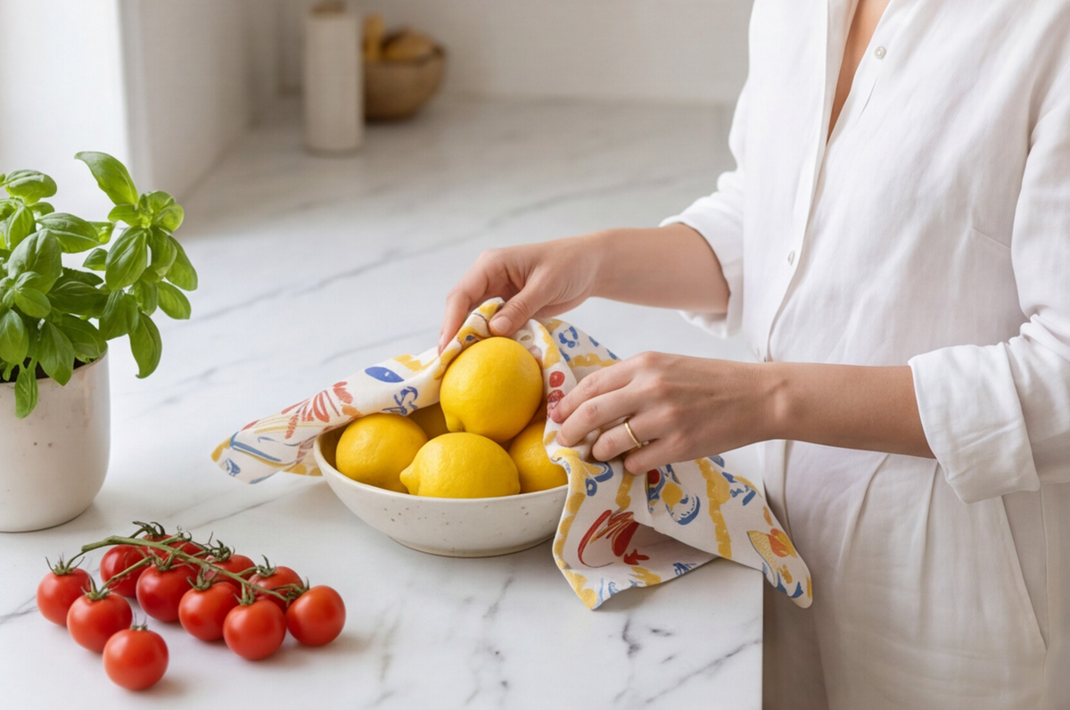 Italy Tea Towel For Italian Lovers, Food Kitchen Towel For Italian Kitchen Decor, La Dolce Vita Dish Towel, Cotton Poly Drying Towel Yellow