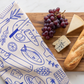 Italy Tea Towel For Italy Lovers, Blue Doodle Wine & Cheese Kitchen Tea Towel For Italian Kitchen, Cotton-Poly Blend Drying Towel