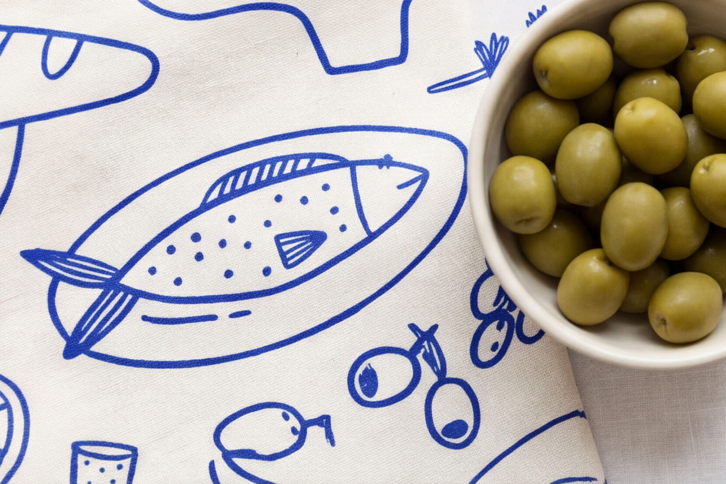 Italy Tea Towel For Italy Lovers, Blue Doodle Wine & Cheese Kitchen Tea Towel For Italian Kitchen, Cotton-Poly Blend Drying Towel