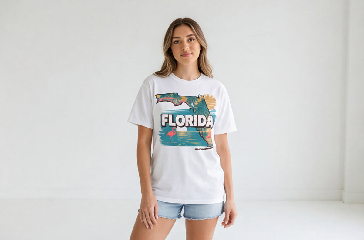 Florida Map T Shirt, Summer Florida Tee, Beach Aesthetic Shirt, Sunshine State Graphic Tee, Travel Aesthetic Top – product image 5