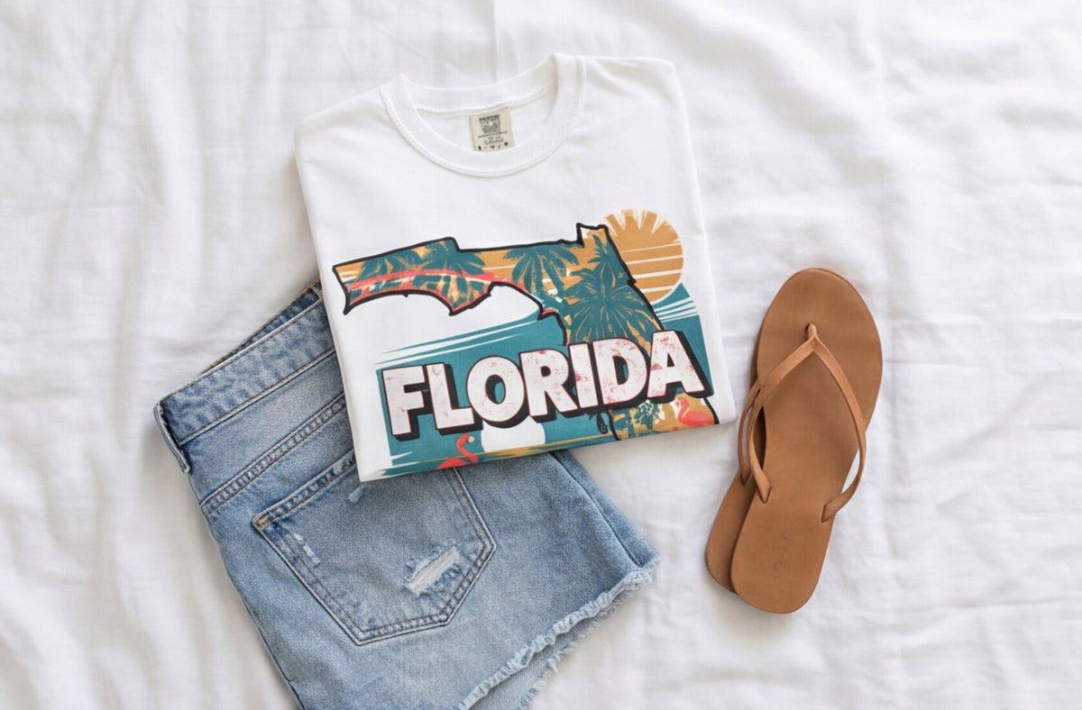 Florida Map T Shirt, Summer Florida Tee, Beach Aesthetic Shirt, Sunshine State Graphic Tee, Travel Aesthetic Top – product image 3