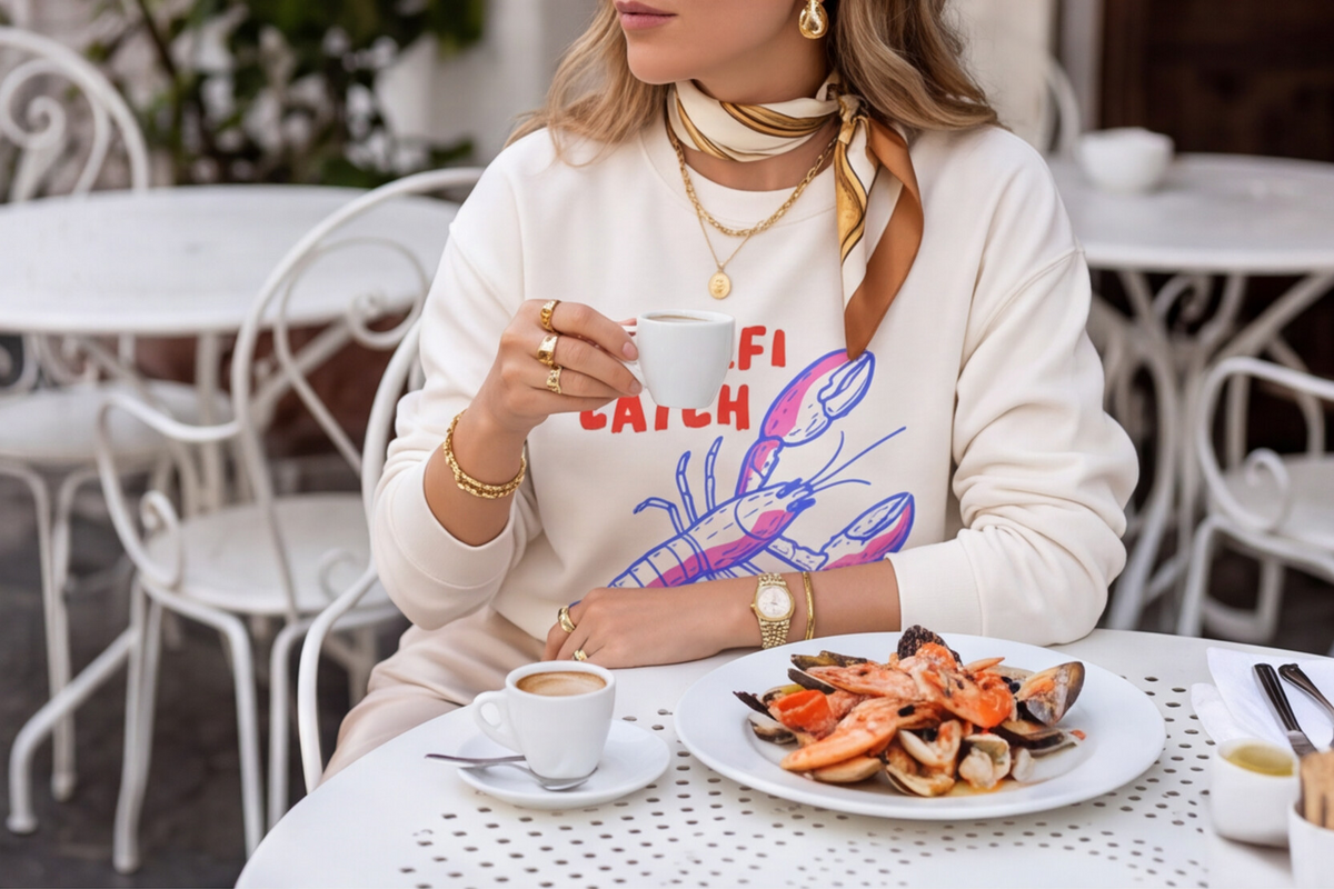 Amalfi Coast Sweatshirt Italy Inspired Top Seafood Graphic Pullover Gift For Italy Lover Mediterranean Vacation… – product image 8